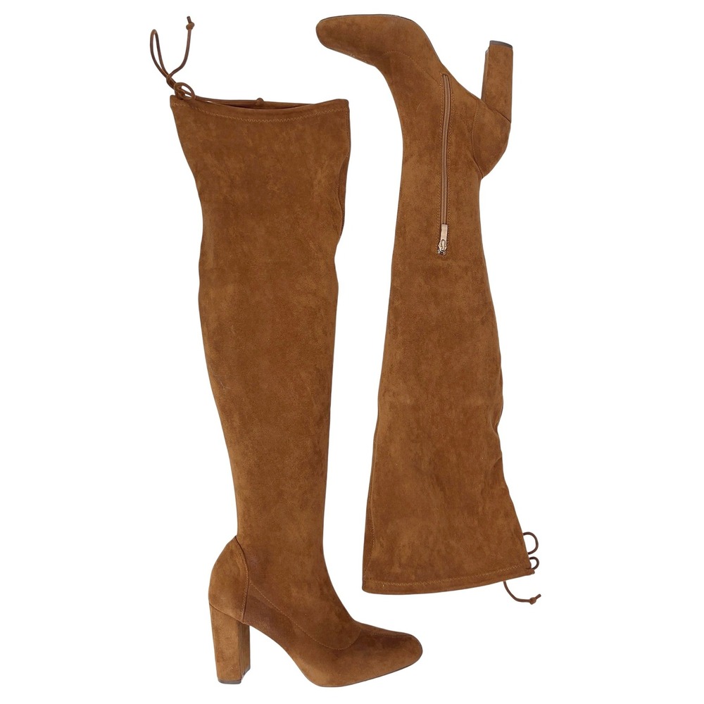 Women's Over The Knee Thigh High Boots Block Heel Brown Ultra Suede Size 9‎